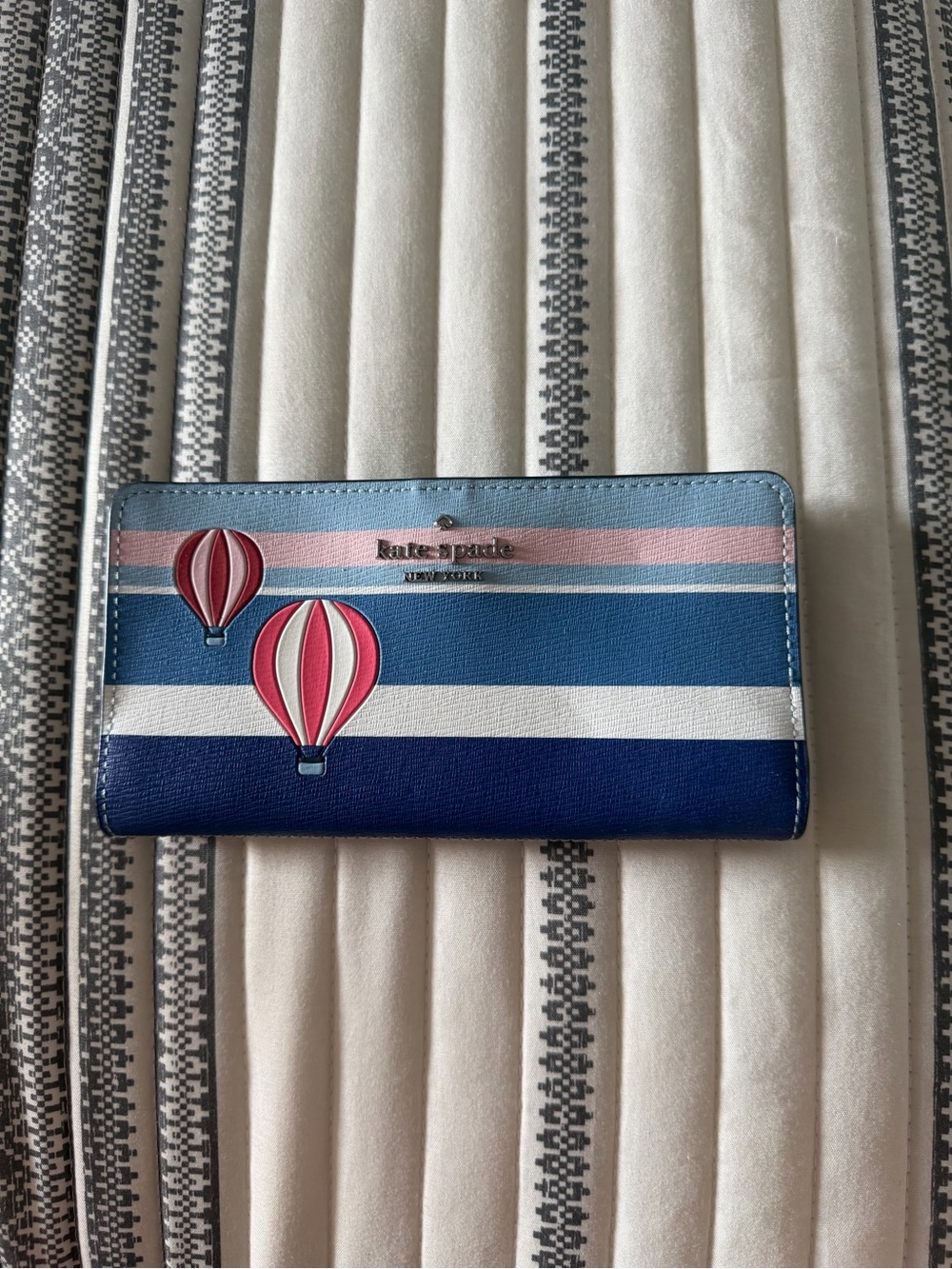 kate spade Navy, Blue and Pink Striped Wallet with Hot Air Balloons